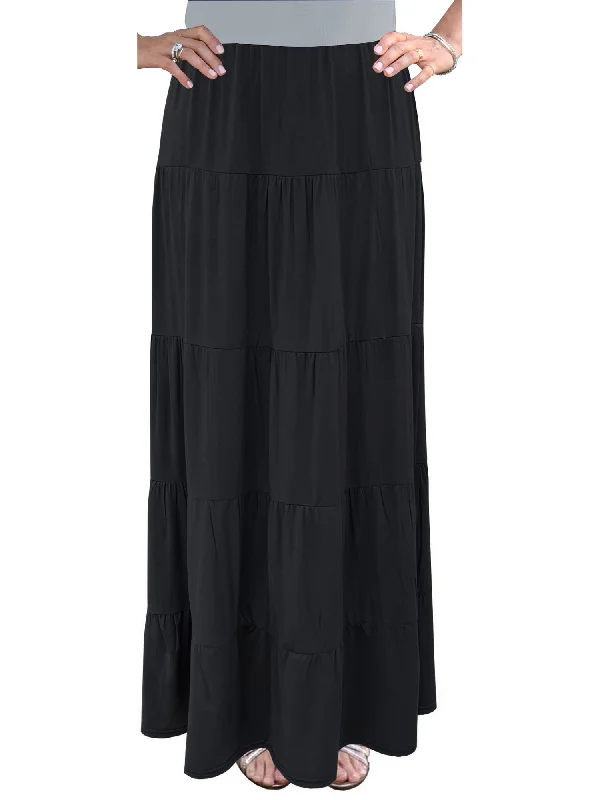 Cute pleated skirts for youthful school outfits -Women's Tiered Boho Maxi Skirt