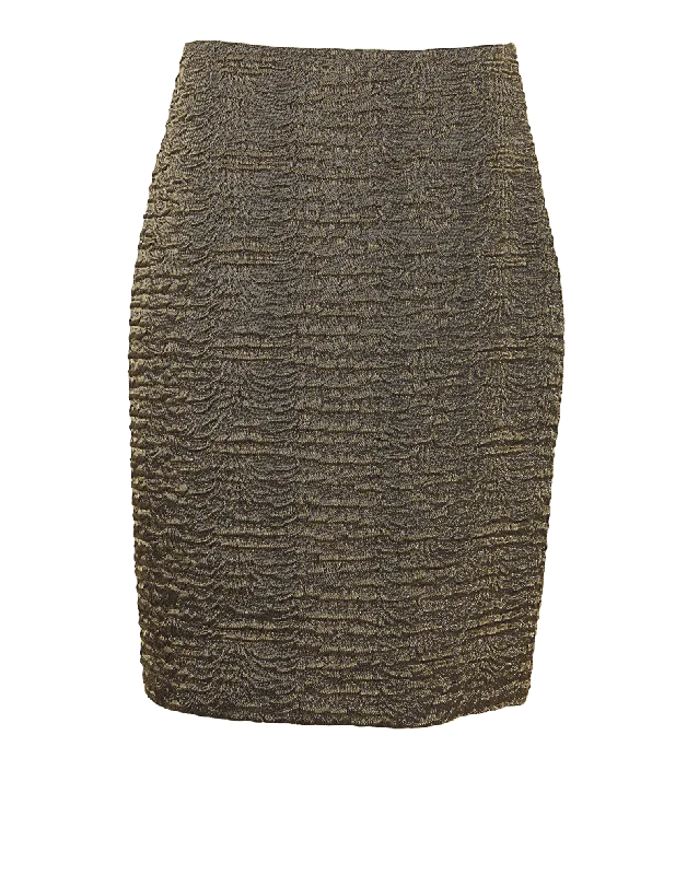 Pleated midi skirts for elegant everyday looks -Metallic Waffle-Knit Pencil Skirt