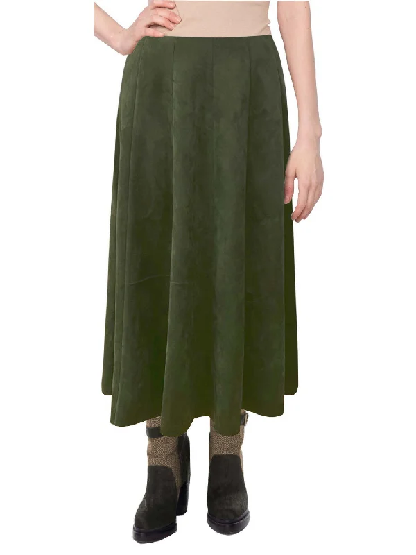 Wrap maxi skirts for versatile styling options -Baby'O Womens Midi Length Faux Suede Western Style Stretch Panel Flare Skirt