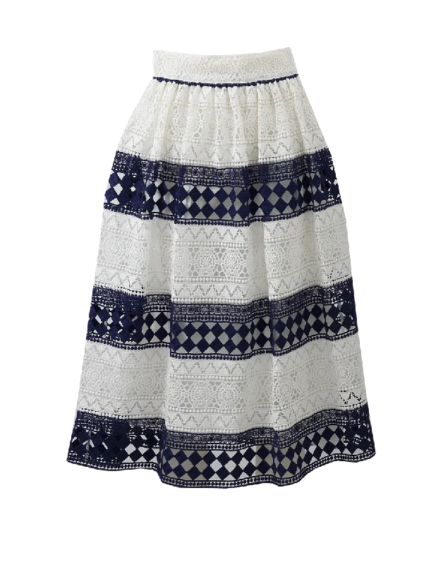 Vintage pencil skirts for nostalgic chic -Stripe Lace Skirt