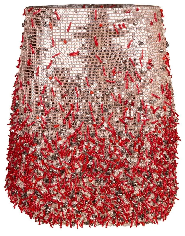 Vintage pencil skirts for nostalgic chic -Sequin Coral Mini Skirt