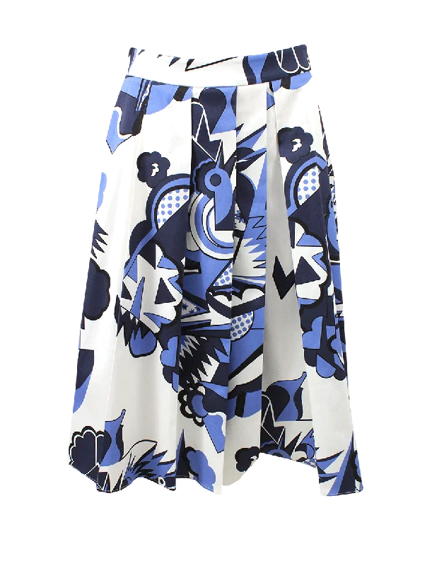 Stretch skirts for curvy figure flattery -Printed Pleat Skirt