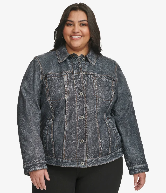 University Jackets for Academics -Plus Size Addison Leather Denim Jacket