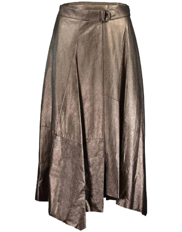 Trendy skirts with asymmetrical hem lines -Lamé Suede A-Line Wrap Skirt