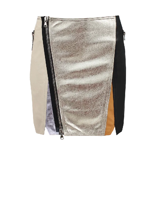 Designer maxi skirts for upscale bohemian flair -Exposed Zipper Biker Skirt