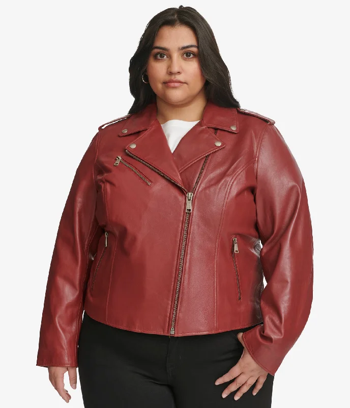 Team Jackets for Group Identity -Plus Size Madeline Asymmetrical Leather Jacket