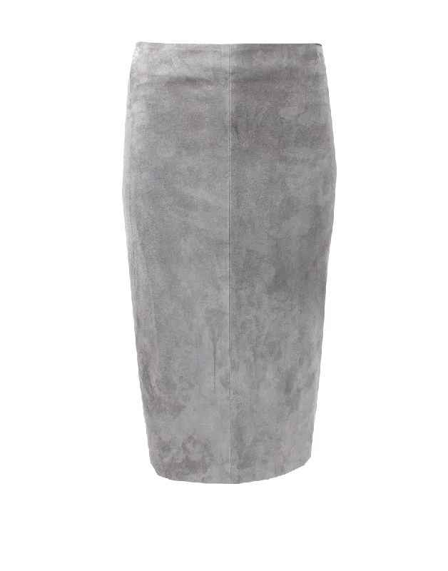 Luxury skirts with elegant silk sheen -Suede Side Zip Pencil Skirt