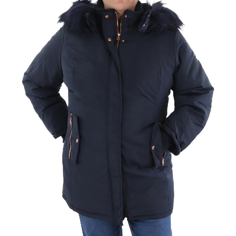 Parka Jackets for Cold Weather -Jessica Simpson Womens Plus Insulated Faux Fur Hood Anorak Jacket