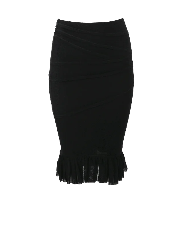 Ruffled midi skirts for delicate feminine touch -Pencil Skirt