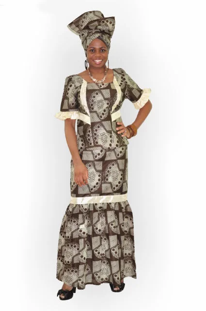 Durable skirts with reinforced seam strength -2pc Brown and Beige African Print Skirt Set