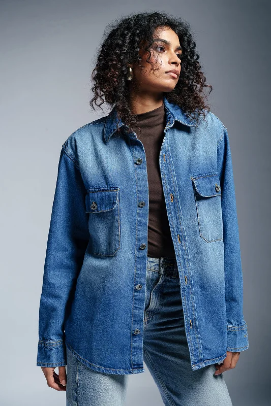 Military Jackets for Tough Look -Chrome Blue Women's Denim Jacket