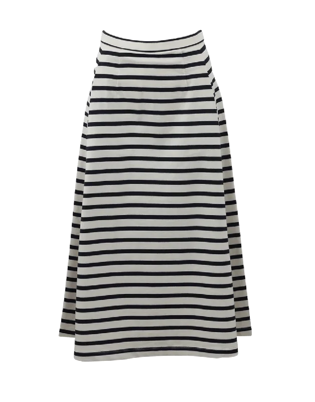 Ruffled skirts with lace trim softness -Stripe A-Line Skirt