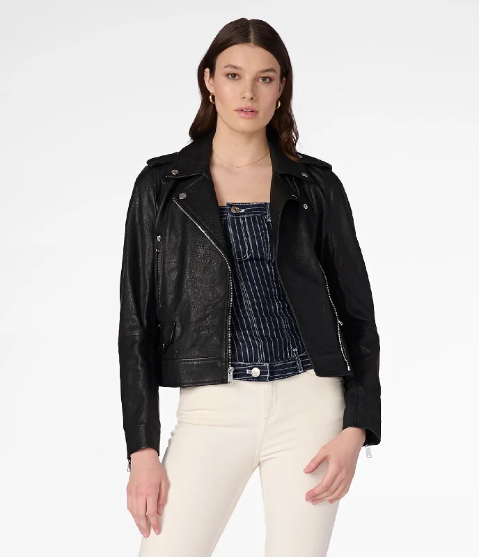 Padded Jackets for Extra Warmth -Kiley Textured Asymmetrical Genuine Leather Jacket