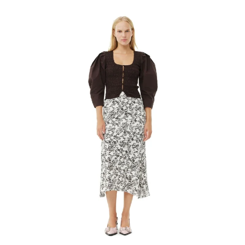 Affordable skirts for simple daily outfits -Floral Viscose Twill Long Skirt (Egret)