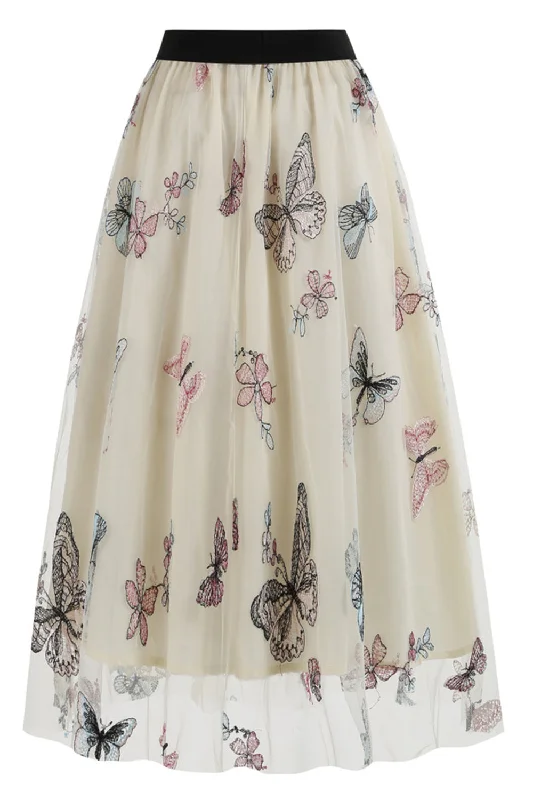 Affordable skirts with trendy slit details -Apricot High Waist Print Chiffon Floral Loose Midi A Line Skirt