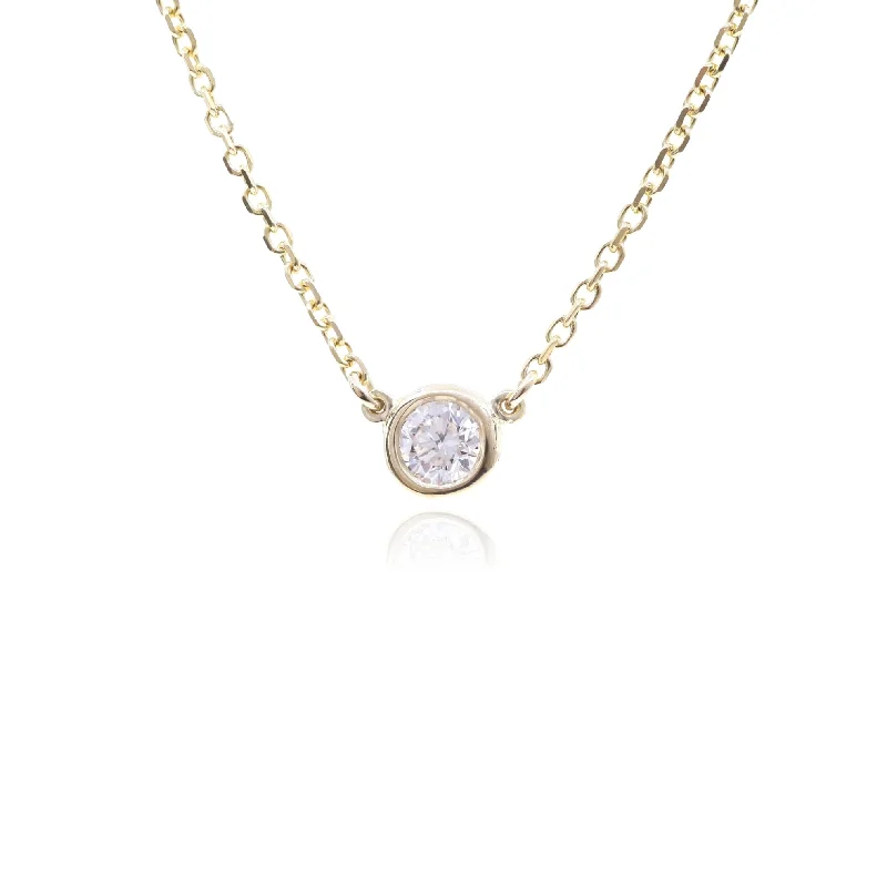 Best necklaces and pendants for everyday wear with minimalist designs-14K YELLOW GOLD BEZEL-SET DIAMOND SOLITAIRE NECKLACE - 0.25CT