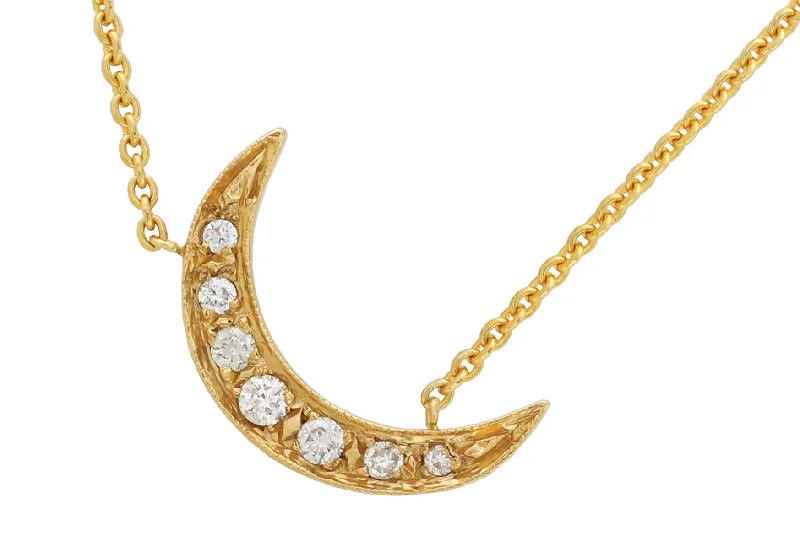 Unique necklaces and pendants with vintage-inspired designs for timeless appeal-Diamond Crescent Moon & Gold Necklace