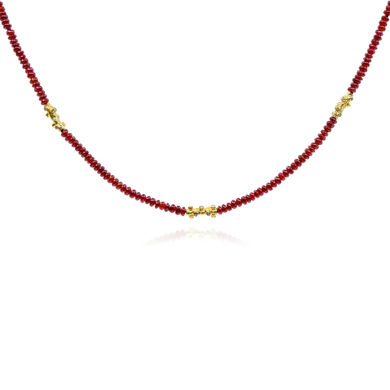 Necklaces and pendants with custom engravings for a personal, meaningful gift-EXCLUSIVELY NINA 14K YELLOW GOLD RUBY ROUNDEL AND DIAMOND ACCENT BRANCH NECKLACE