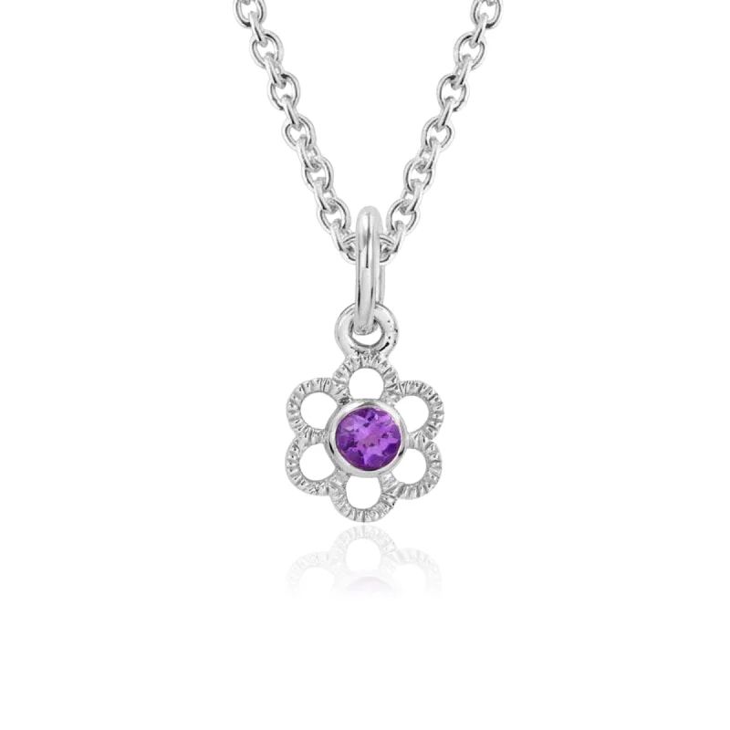 Best necklaces and pendants with heart-shaped lockets for a sentimental keepsake-STERLING SILVER 2.5MM AMETHYST FLOWER NECKLACE