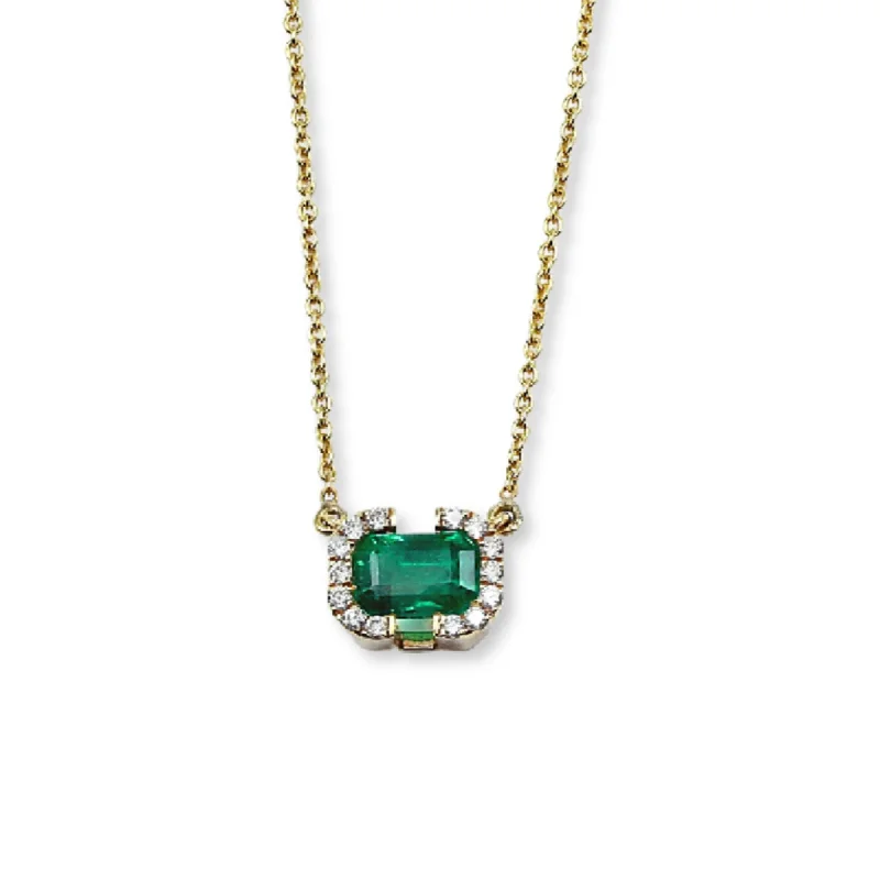 Best necklaces and pendants with opal and gold for a vibrant, luxurious contrast-Exclusively by Nina 18K Yellow Gold Emerald-Cut Emerald and Diamond Necklace