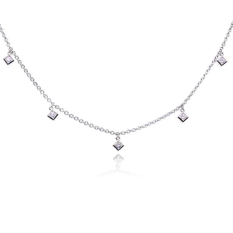 Necklaces and pendants with leaf-shaped designs for an earthy, organic feel-ESTATE 18K WHITE GOLD SQUARE DIAMOND DROP NECKLACE - 0.80CTW