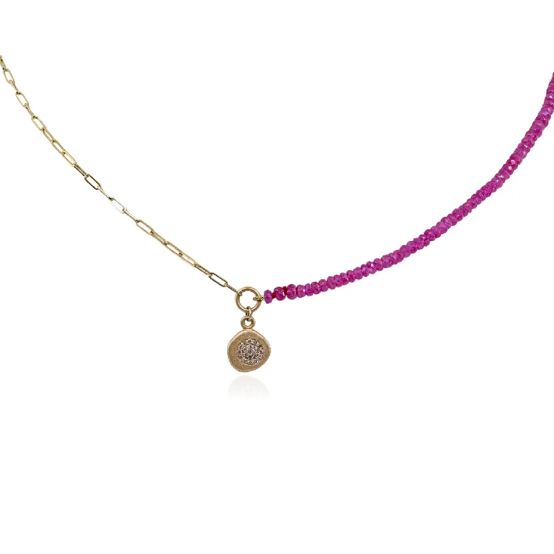 Elegant necklaces and pendants with gold chains for a chic, timeless appearance-EXCLUSIVELY NINA 14K/18K YELLOW GOLD PINK SAPPHIRE DIAMOND DISC NECKLACE