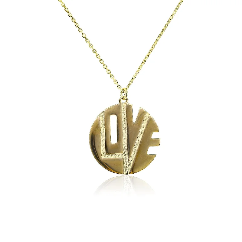 Simple necklaces and pendants with bar pendants for a sleek modern design-14K YELLOW GOLD "LOVE" MEDALLION NECKLACE