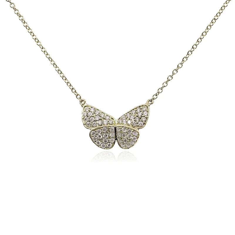 Stunning necklaces and pendants with sapphire gemstones for a luxurious blue hue-18K YELLOW GOLD DIAMOND PAVE BUTTERFLY NECKLACE - 0.28CTW