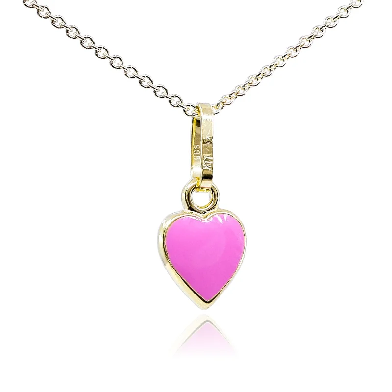 Best necklaces and pendants with oval pendants for a classic, elegant shape-14K YELLOW GOLD 9MM PINK ENAMEL HEART NECKLACE, 14-15 INCHES