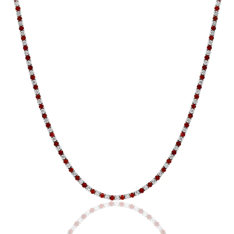 Best necklaces and pendants with floral designs for a feminine and elegant feel-14K WHITE GOLD RUBY DIAMOND TENNIS NECKLACE