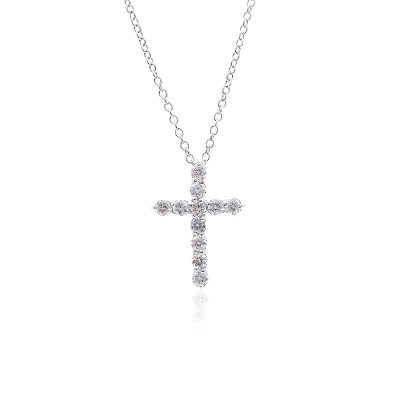 Necklaces and pendants with abstract shapes for a modern, creative appearance-14K WHITE GOLD DIAMOND CROSS NECKLACE - 0.31CTW