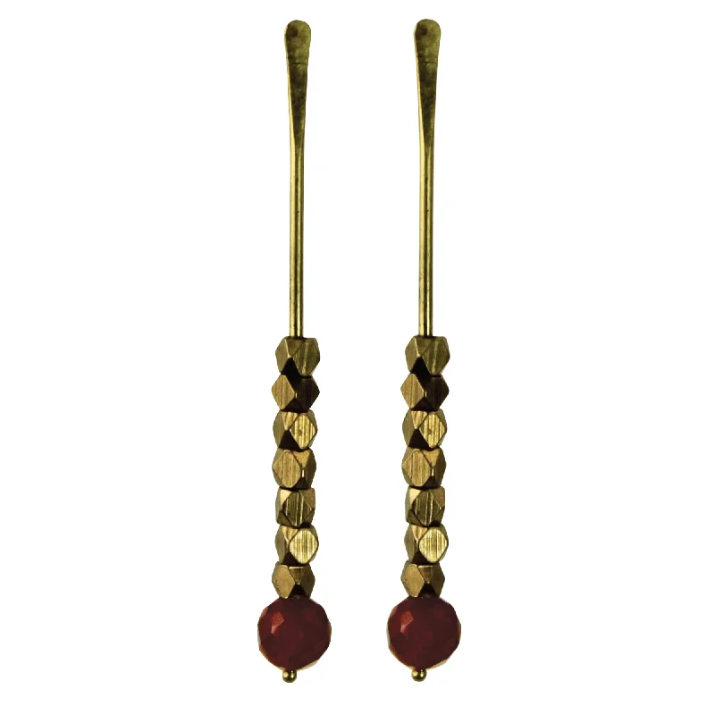 Stunning necklaces and pendants with sapphire gemstones for a luxurious blue hue-Bodhi Post Earring with Carnelian, Brass Beads