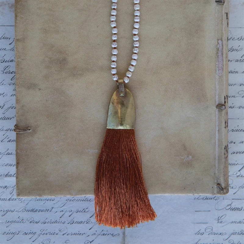 Necklaces and pendants with engraved messages for a deeply personal, sentimental gift-Brass and Tassel Pendant - Orange