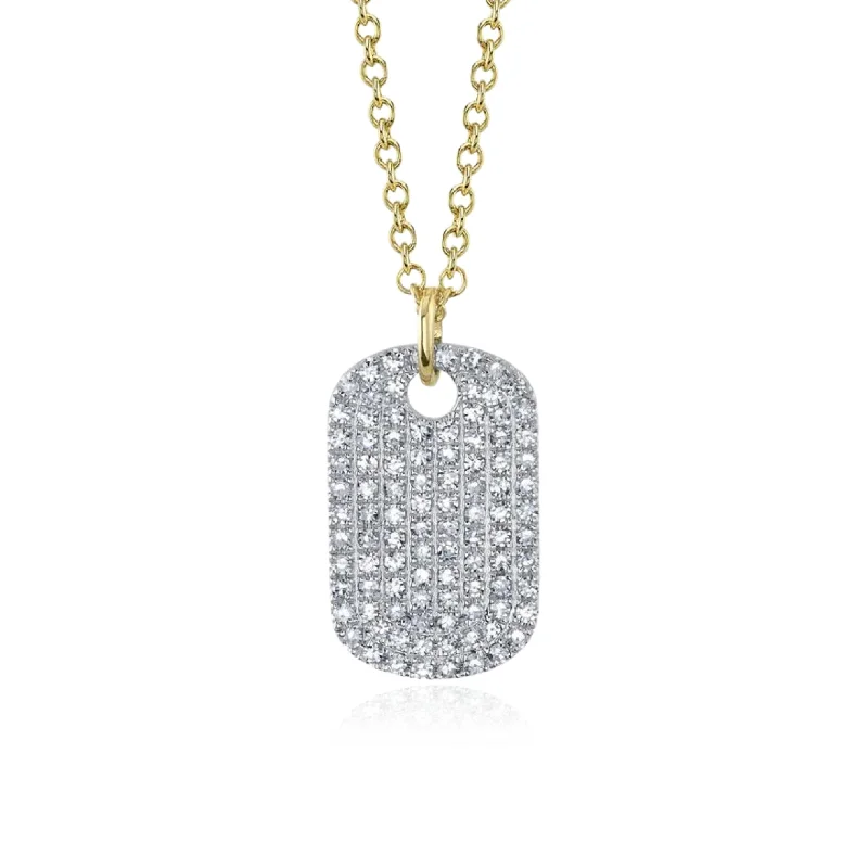 Unique necklaces and pendants with vintage-inspired designs for timeless appeal-SHY CREATION 14K YELLOW AND WHITE GOLD PAVE DIAMOND DOG TAG NECKLACE - 0.22CTW