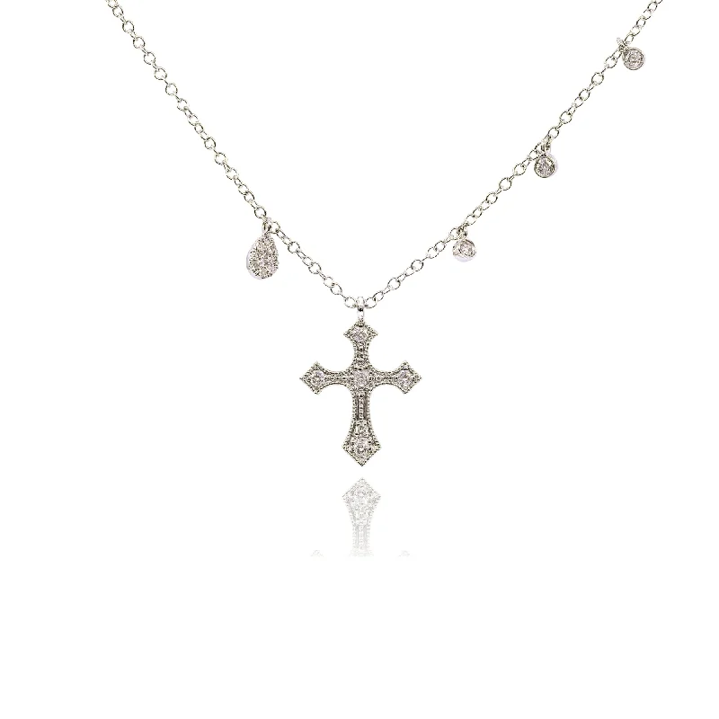 Best necklaces and pendants with opal gemstones for an iridescent glow-MEIRA T 14K WHITE GOLD DIAMOND CELTIC CROSS NECKLACE - 0.14CTW