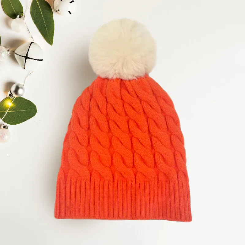 Stunning necklaces and pendants with jade gemstones for a calming green hue-Cable Pom Pom Hat in Orange