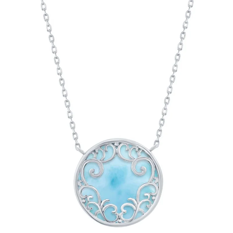 Best necklaces and pendants with art deco elements for a vintage, glamorous design-Caribbean Treasures Women's Necklace - Silver Round Larimar Filigree Design | M-6695