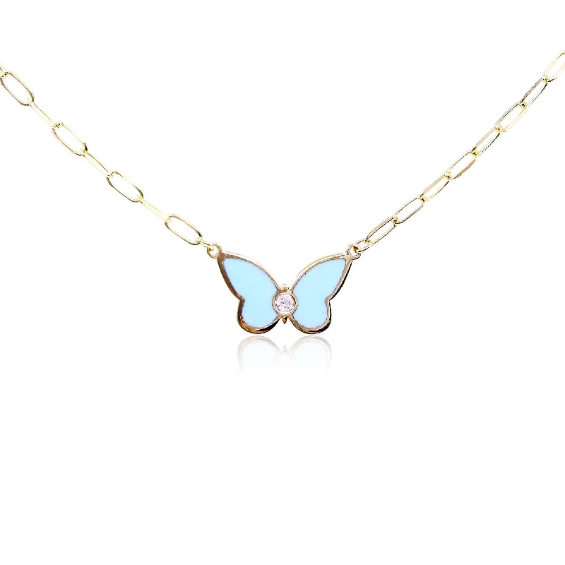 Best necklaces and pendants with matching earrings for a coordinated, elegant look-14K YELLOW GOLD TURQUOISE ENAMEL BUTTERFLY NECKLACE