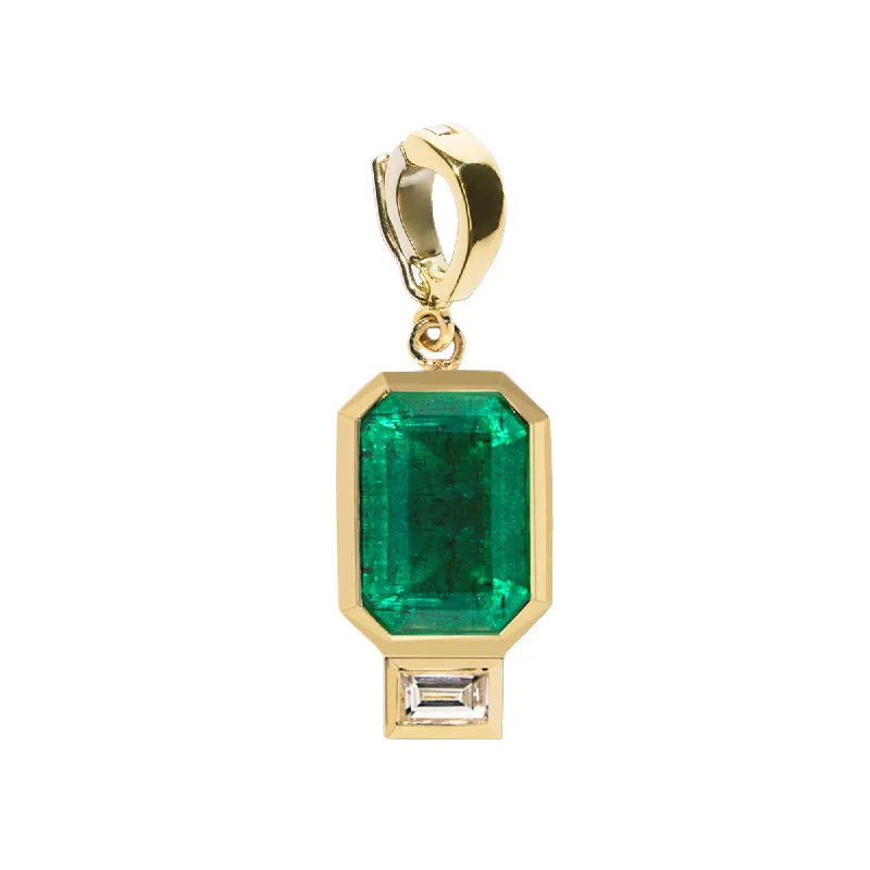 Beautiful necklaces and pendants with layered chains for a fashionable, chic look-Charm - Emerald and Baguette Diamond