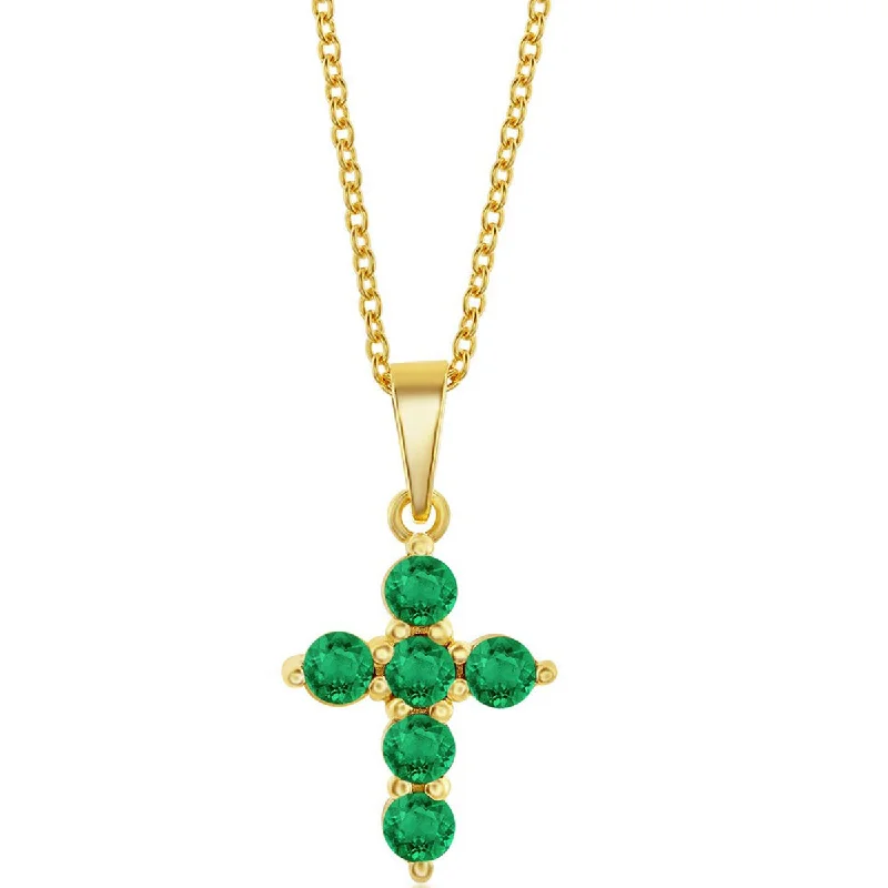 Personalized necklaces and pendants with name engravings for a custom touch-Classic Women's Necklace - Sterling Silver Gold Plated Emerald Cross | M-6825