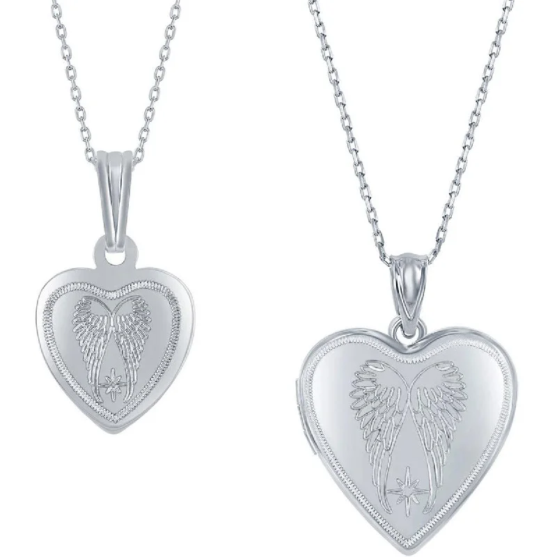 Necklaces and pendants with clear quartz for a pure and radiant look-Classic Women's Pendant and Locket Set - Sterling Silver Angel Wings Heart | J-2752