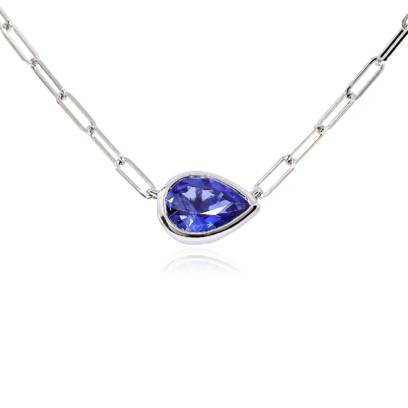 Necklaces and pendants with ocean-inspired designs for a refreshing, beachy feel-14K WHITE GOLD PEAR SHAPE 0.80CT SAPPHIRE SOLITAIRE NECKLACE