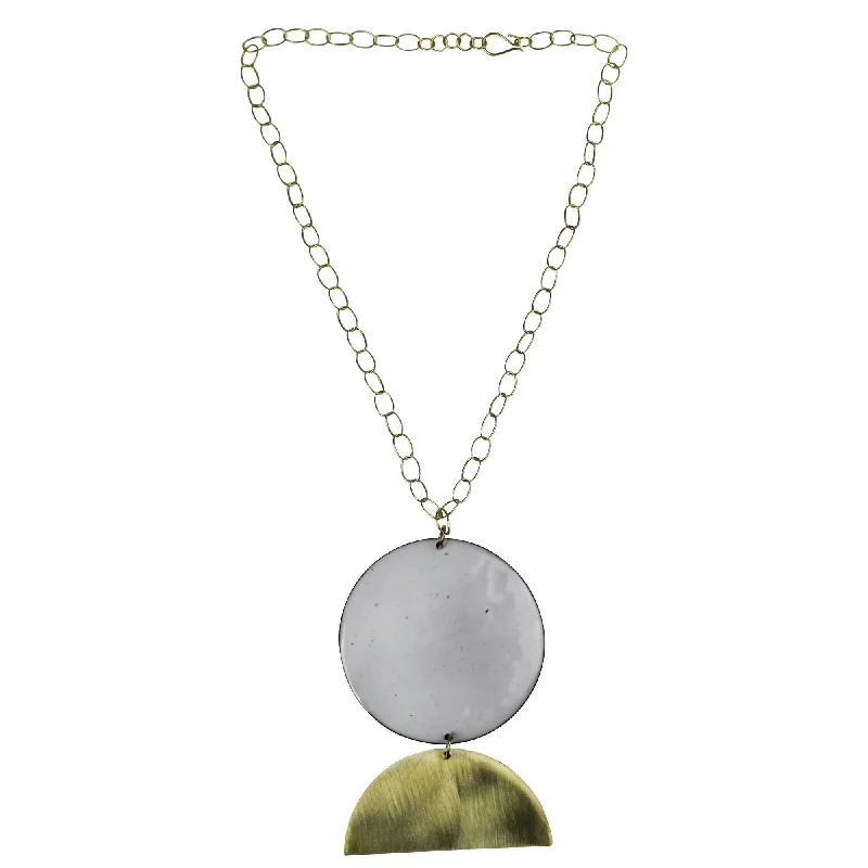 Best necklaces and pendants with minimalist pendants for a sleek, understated look-Donte Necklace, Circle with Semi-Circle, White Enamel & Brass - Large