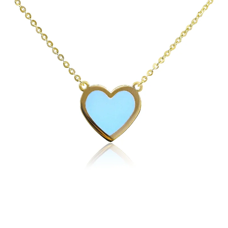 Best necklaces and pendants with opal and gold for a vibrant, luxurious contrast-14K YELLOW GOLD TIFFANY BLUE ENAMEL HEART NECKLACE