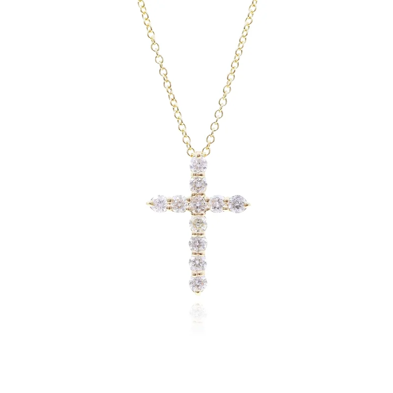 Best necklaces and pendants with infinity hearts for a romantic, eternal symbol-14K YELLOW GOLD ROUND DIAMOND CROSS NECKLACE - 0.50CTW