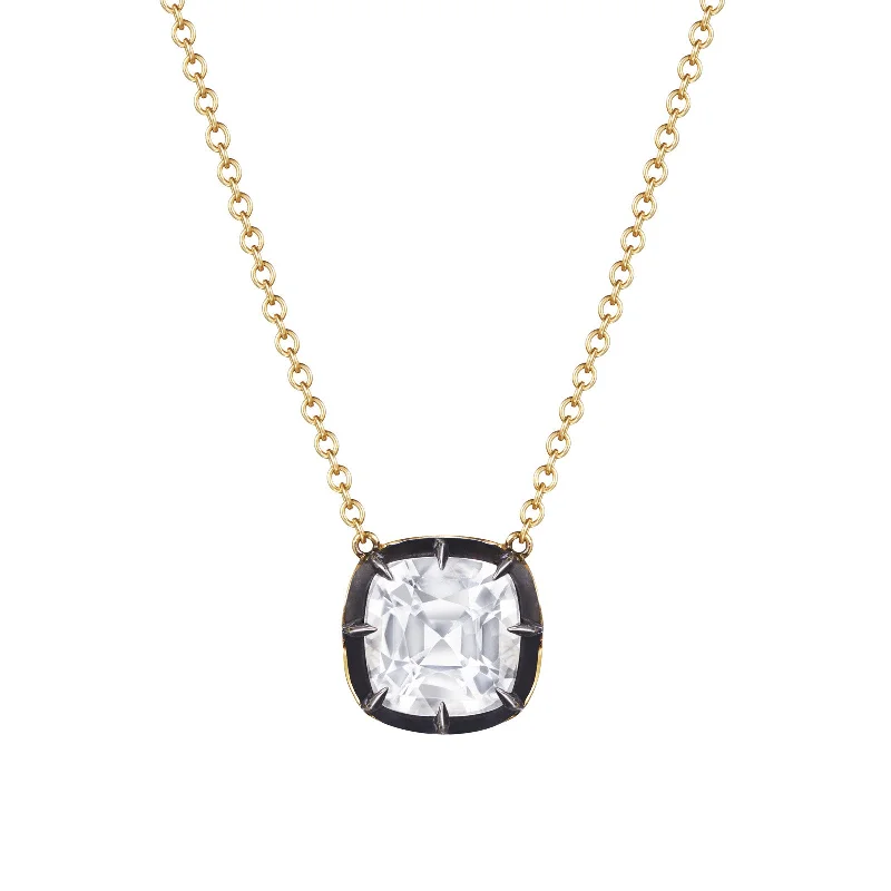 Trendy necklaces and pendants with geometric shapes for a modern aesthetic-Collet Cushion-Cut Necklace - White Topaz