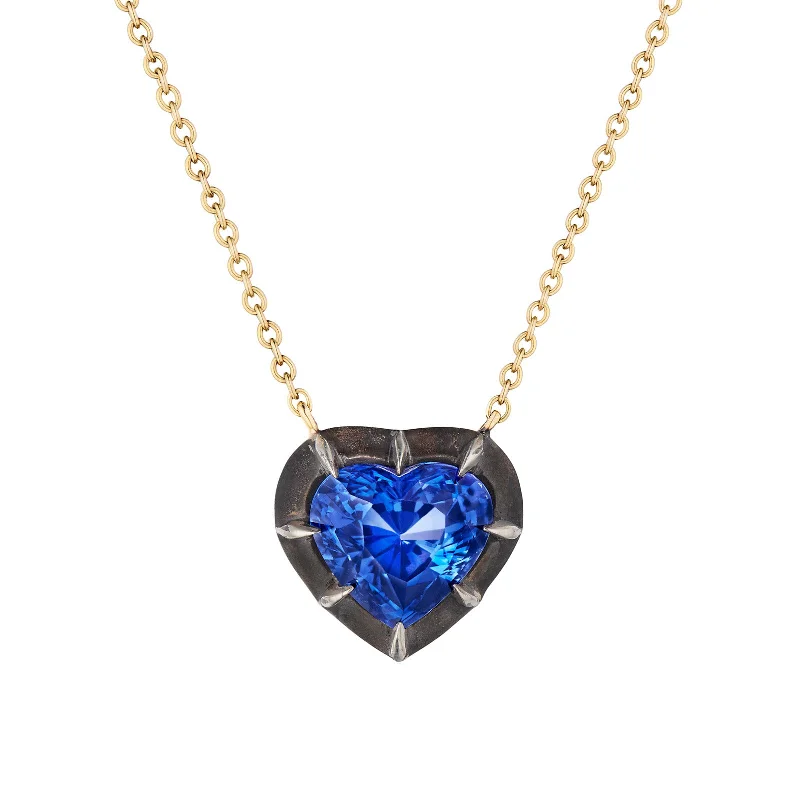 Elegant necklaces and pendants with diamond accents for added sparkle-Collet Heart-Shaped Necklace - Blue Sapphire