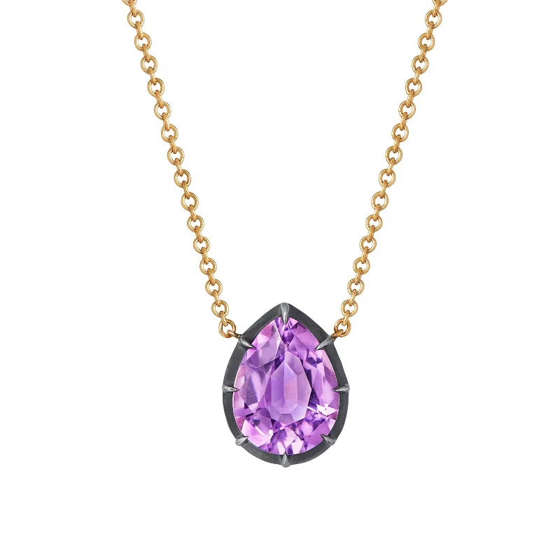 Beautiful necklaces and pendants with butterfly motifs for a whimsical style-Collet Pear-Shaped Necklace - Amethyst