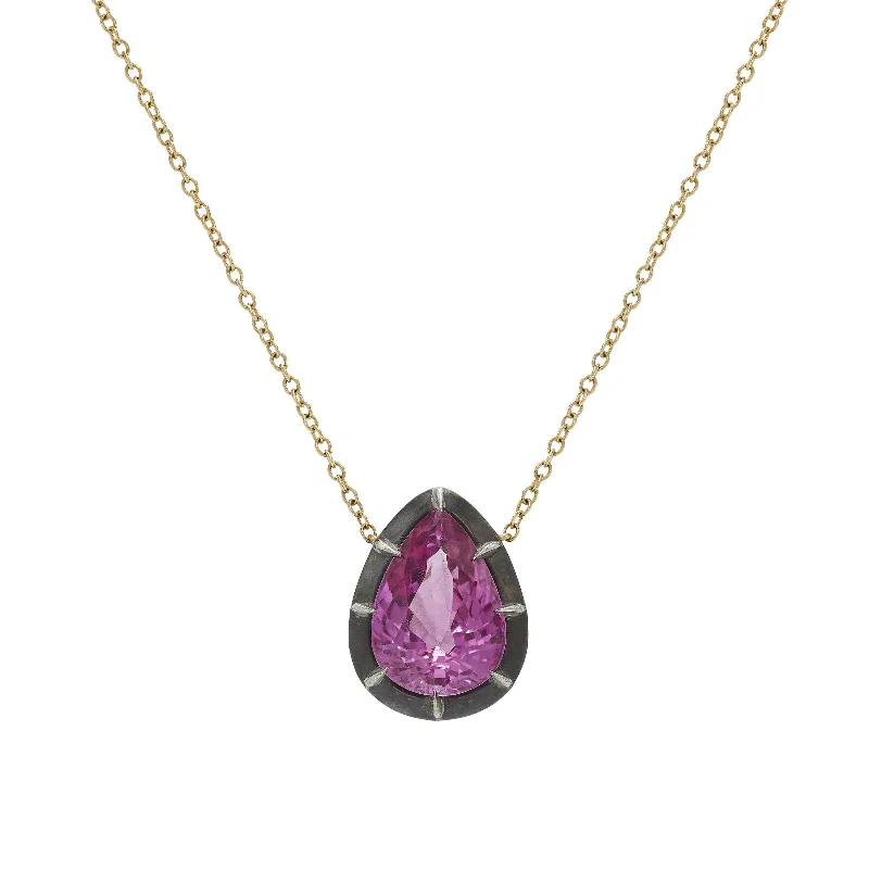 Stunning necklaces and pendants with turquoise and gold for a vibrant, earthy look-Collet Pear-Shaped Necklace - Pink Sapphire