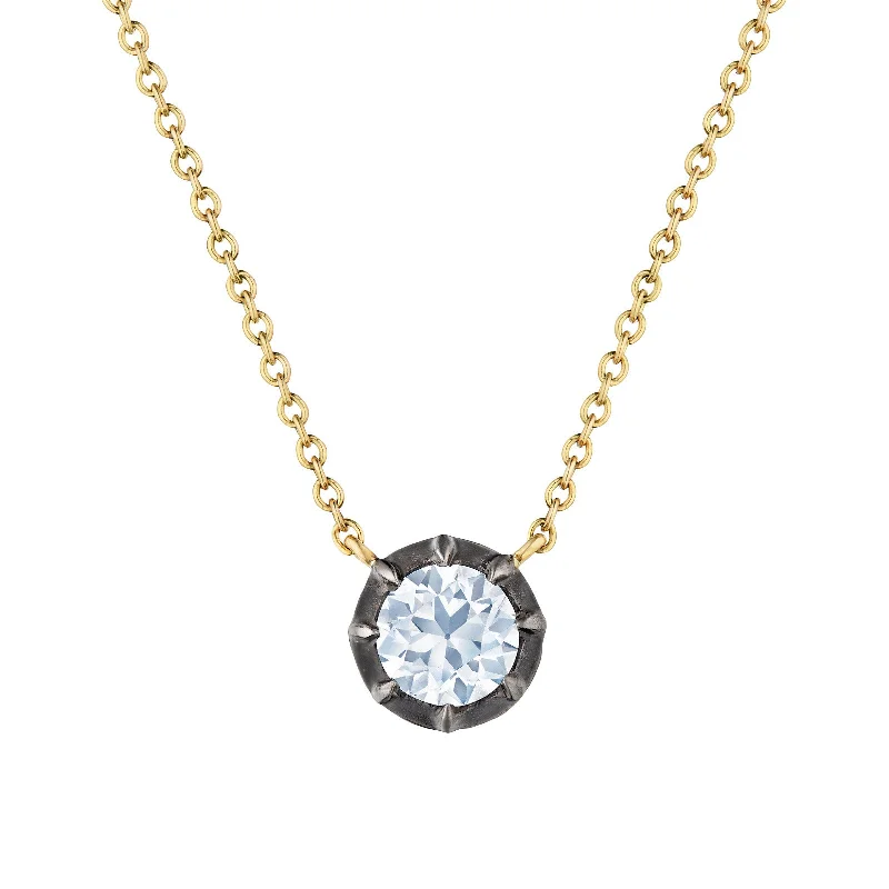 Necklaces and pendants with lotus flower designs for a spiritual, peaceful vibe-Collet Round-Cut Necklace - Diamond